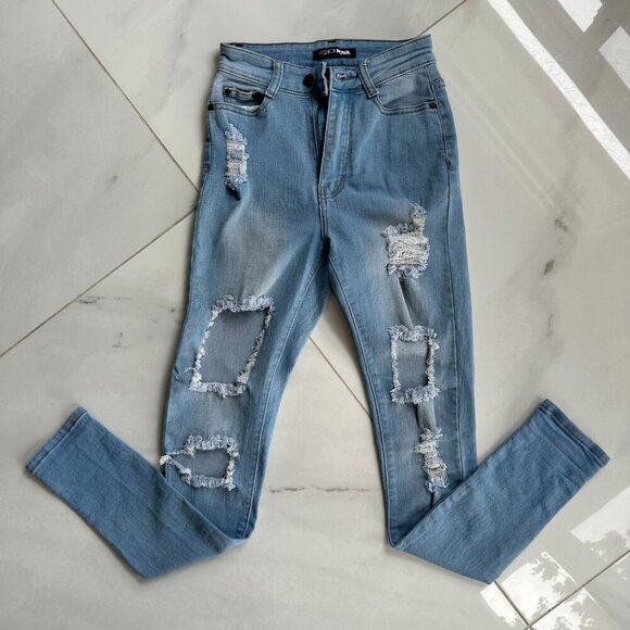 Fashion Nova Distressed Skinny Jeans | Size 3/4 | Light Wash Denim - Picture 5 of 10